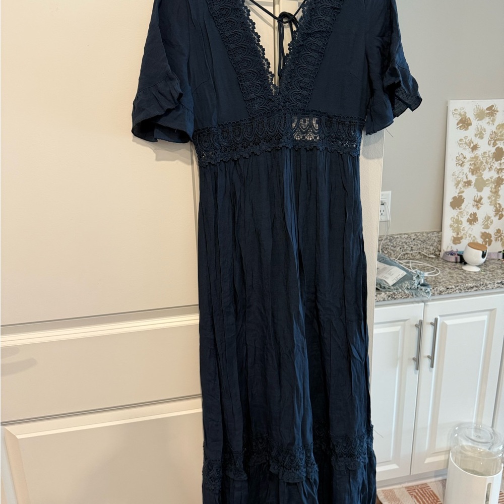 Elegant Navy Blue Lace Dress